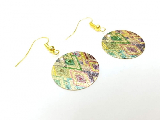 Preview: bunte Kreis Ohrringe goldfarben türkis schimmernd